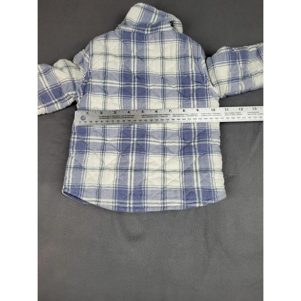 Oshkosh Bgosh Flannel Shirt Kids 18 Mo Blue Gingham Plaid Quilted Midweight Warm